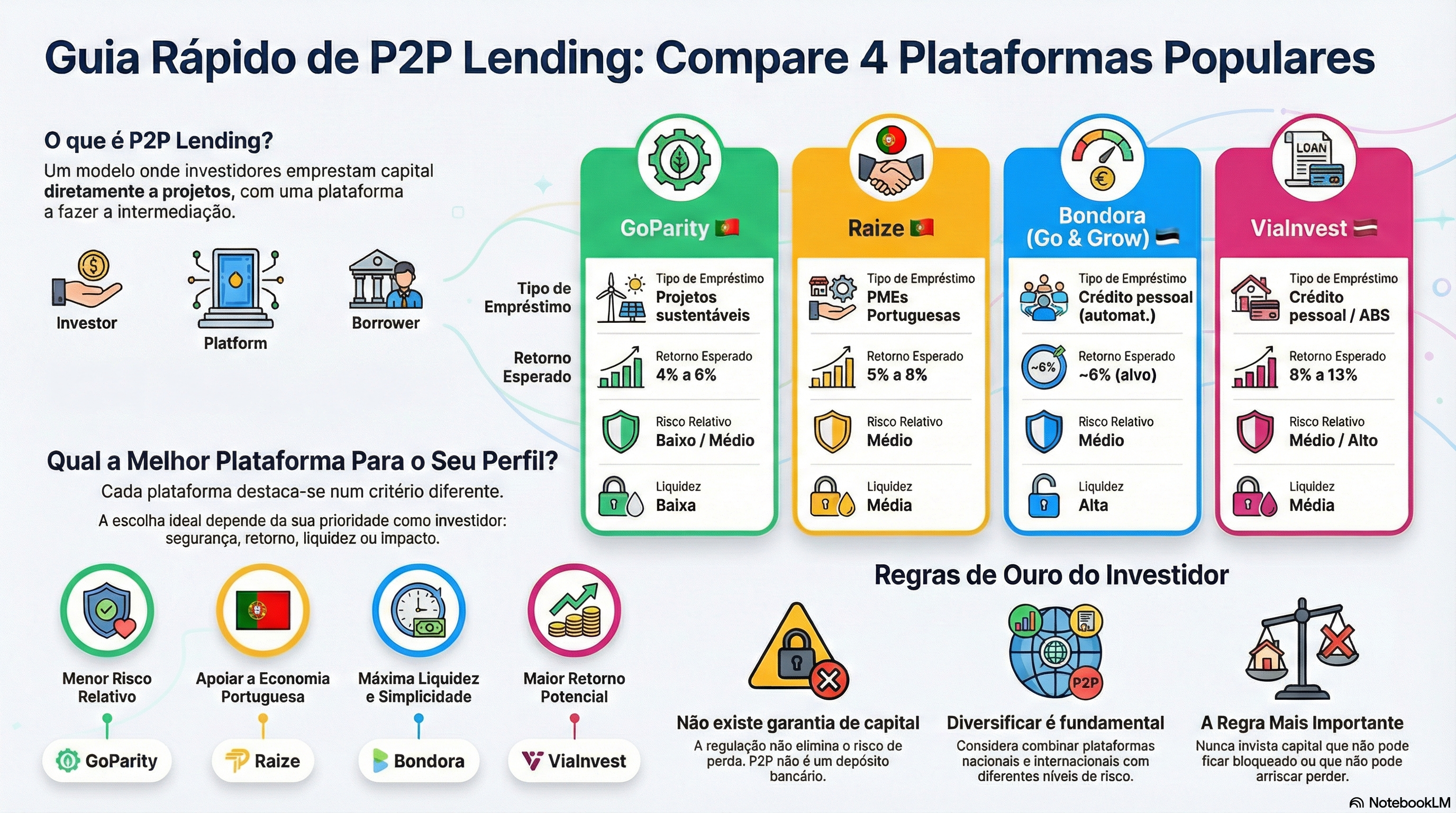 Guia visual comparativo das plataformas de P2P Lending